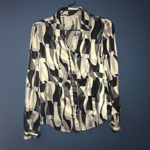 Button Down Blue, Black, and Cream Print